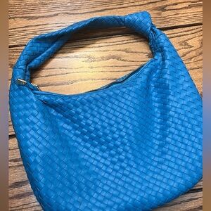 Melie Bianco Vibrant Blue Woven Hobo Bag